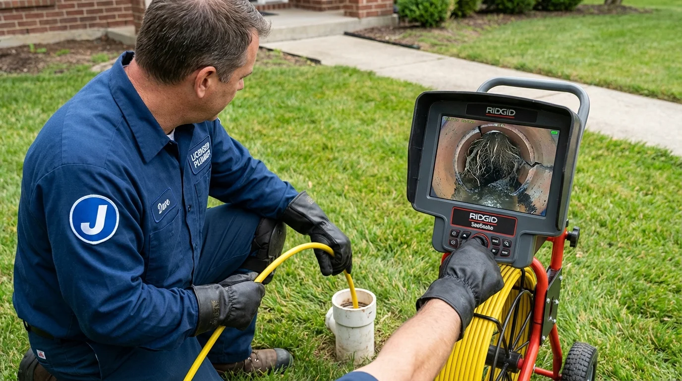 Sewer camera inspection being performed by Johns Plumbing LLC in Stanhope