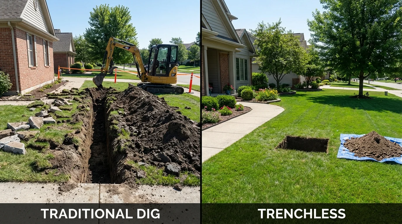 Trenchless sewer repair with minimal yard damage versus traditional excavation in Stanhope, NJ
